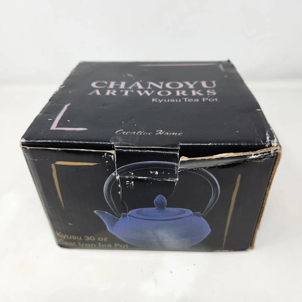 Creative Home Chanoyu Artworks Kyusu 30oz Cast Iron Tea Pot Blue Hobnail